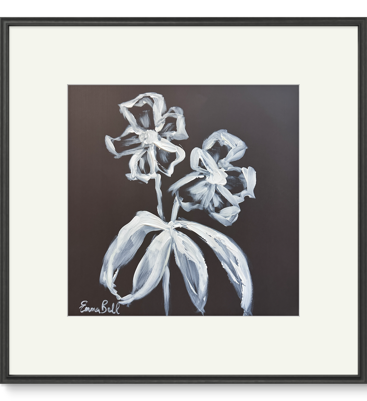 White botanical sketch 12x12