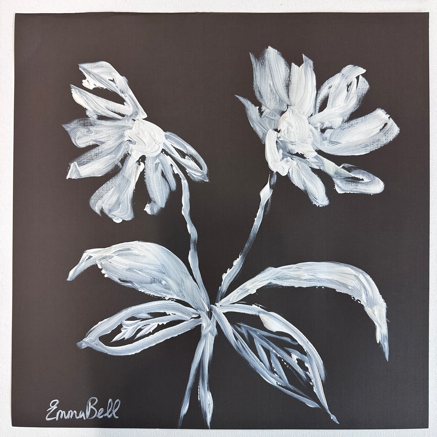 White botanical sketch 12x12