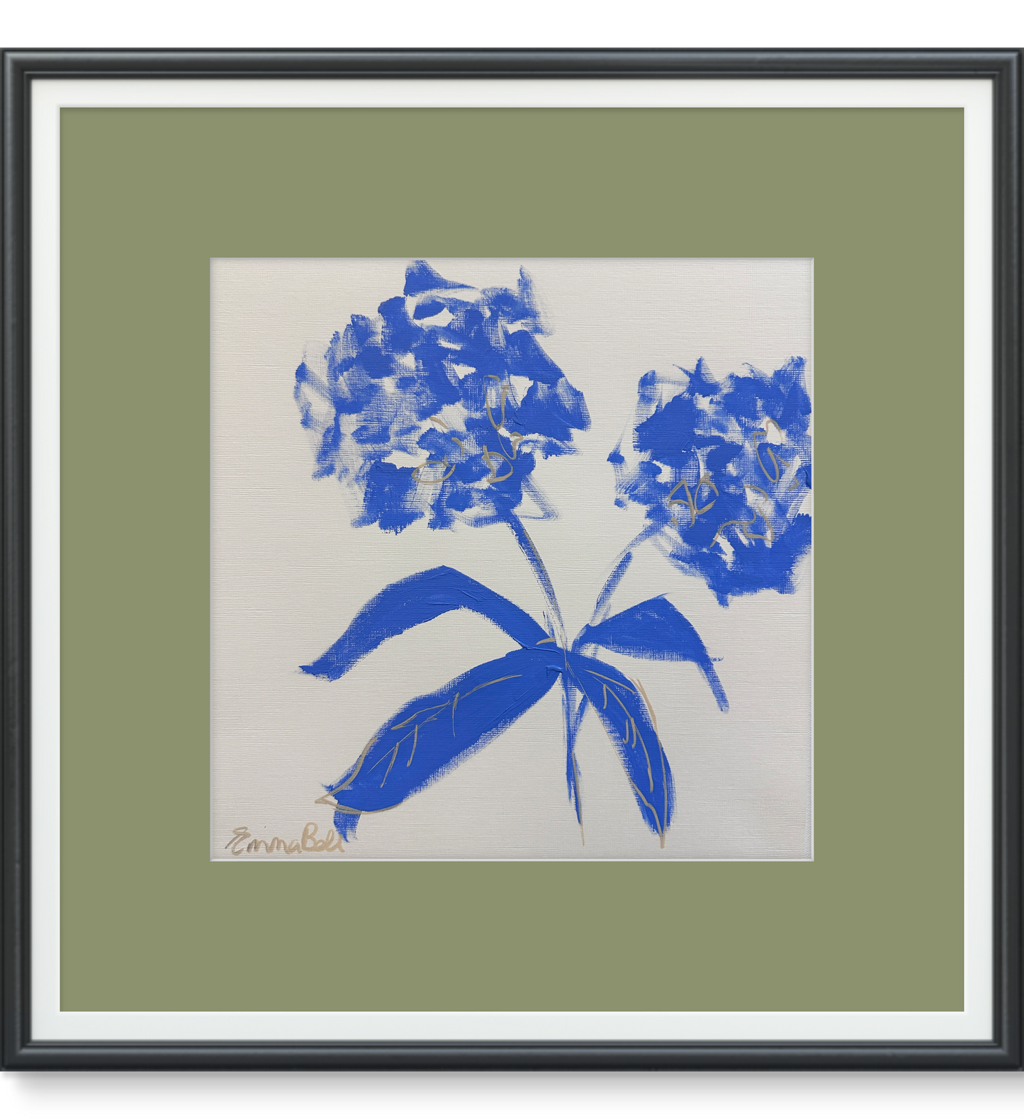 Blue botanical sketch 12x12