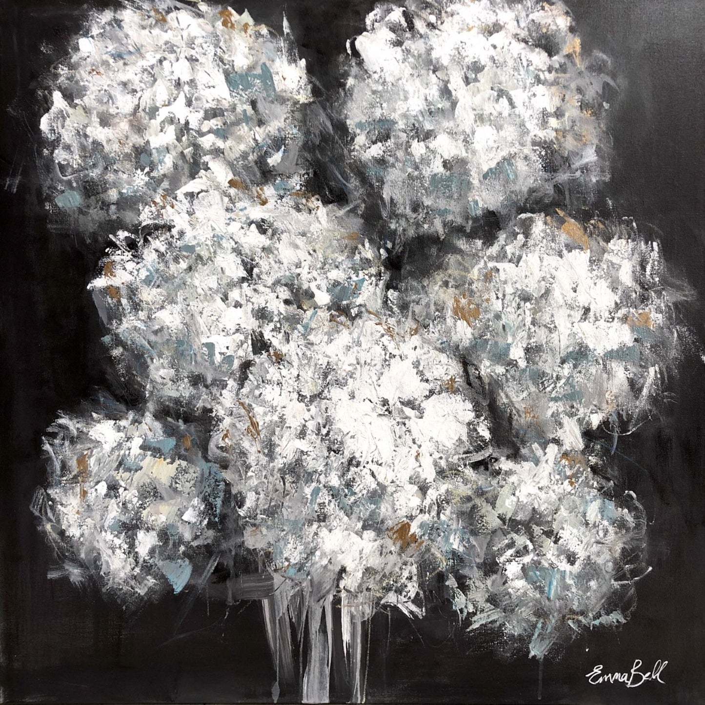 White Hydrangeas on black