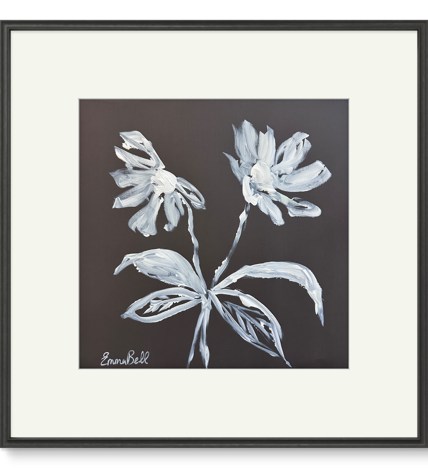 White botanical sketch 12x12