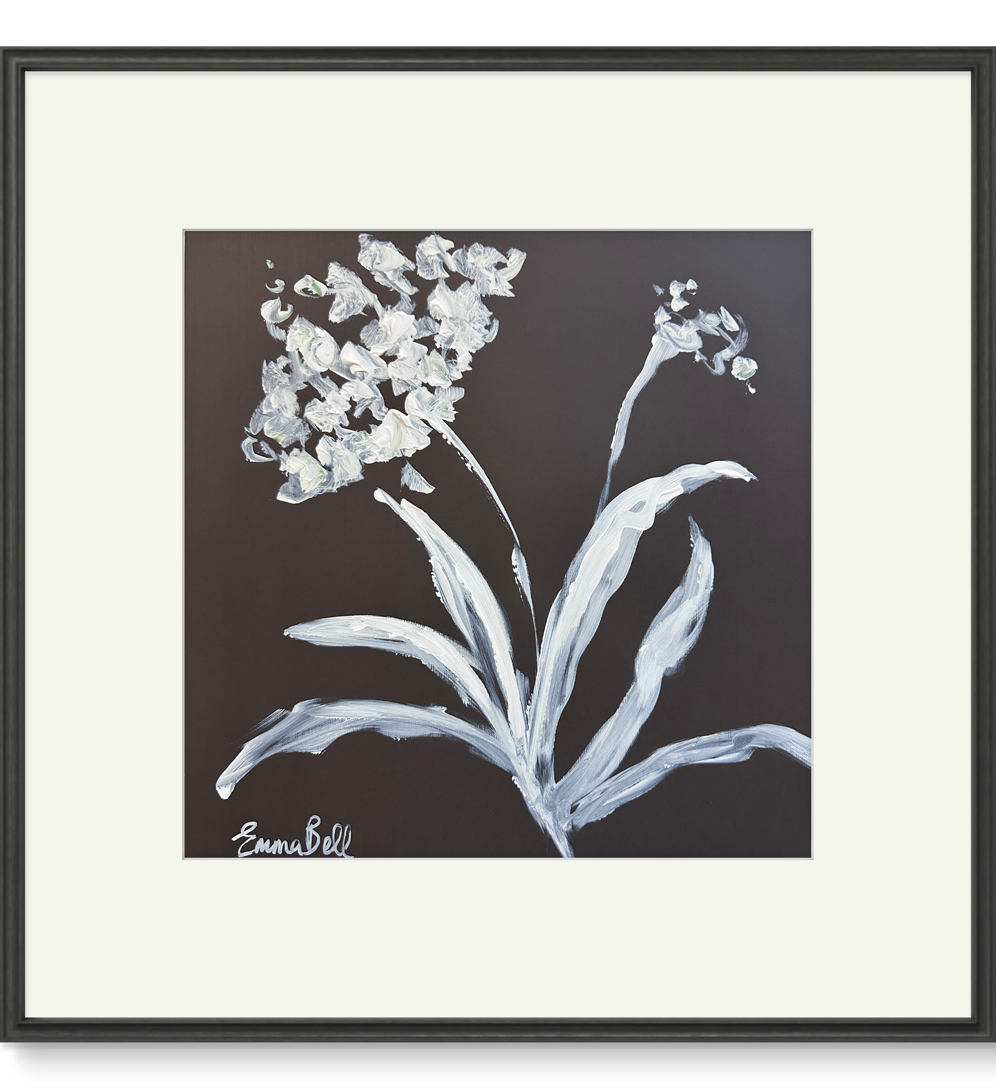 White botanical sketch 12x12
