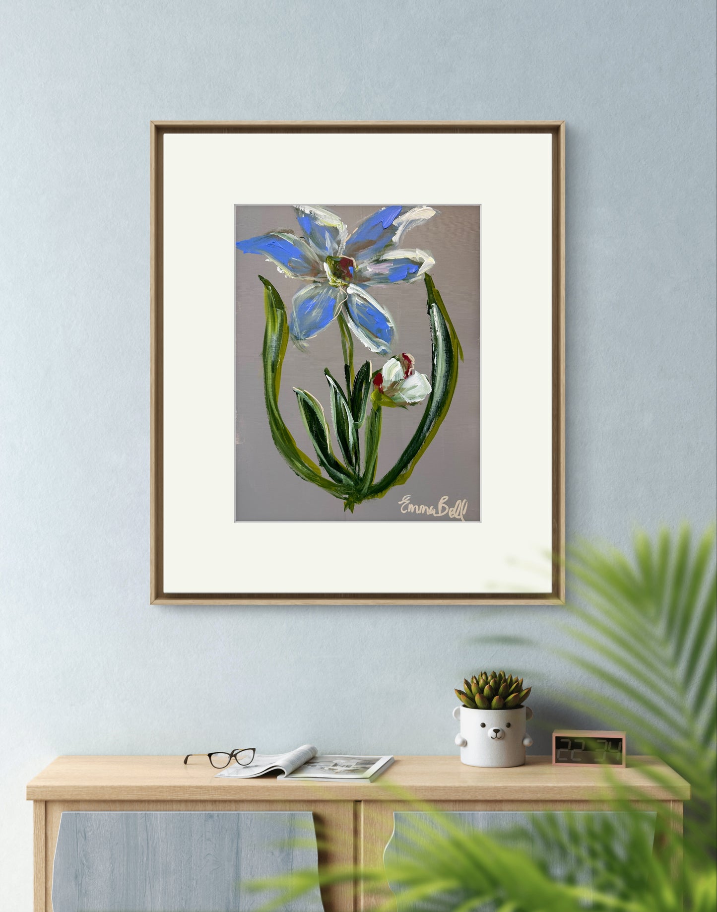 Botanical blue flower 12x9