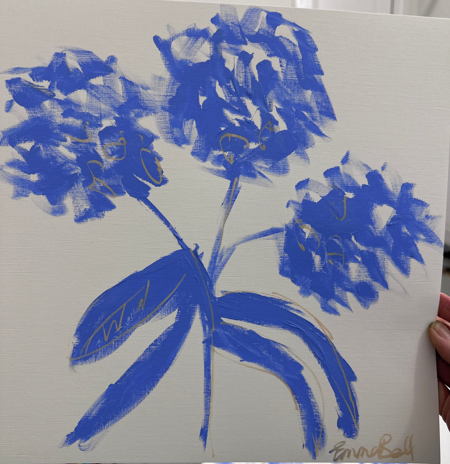 Blue botanical sketch 12x12