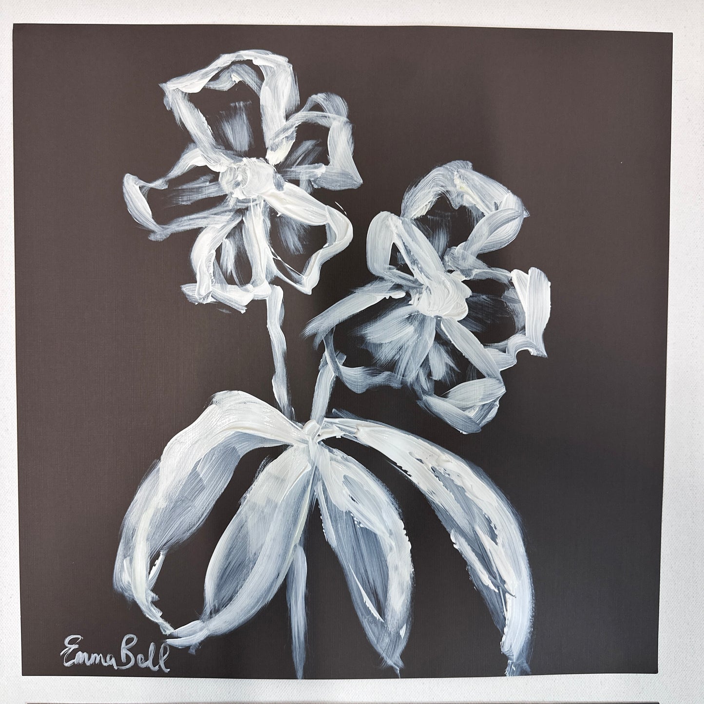 White botanical sketch 12x12