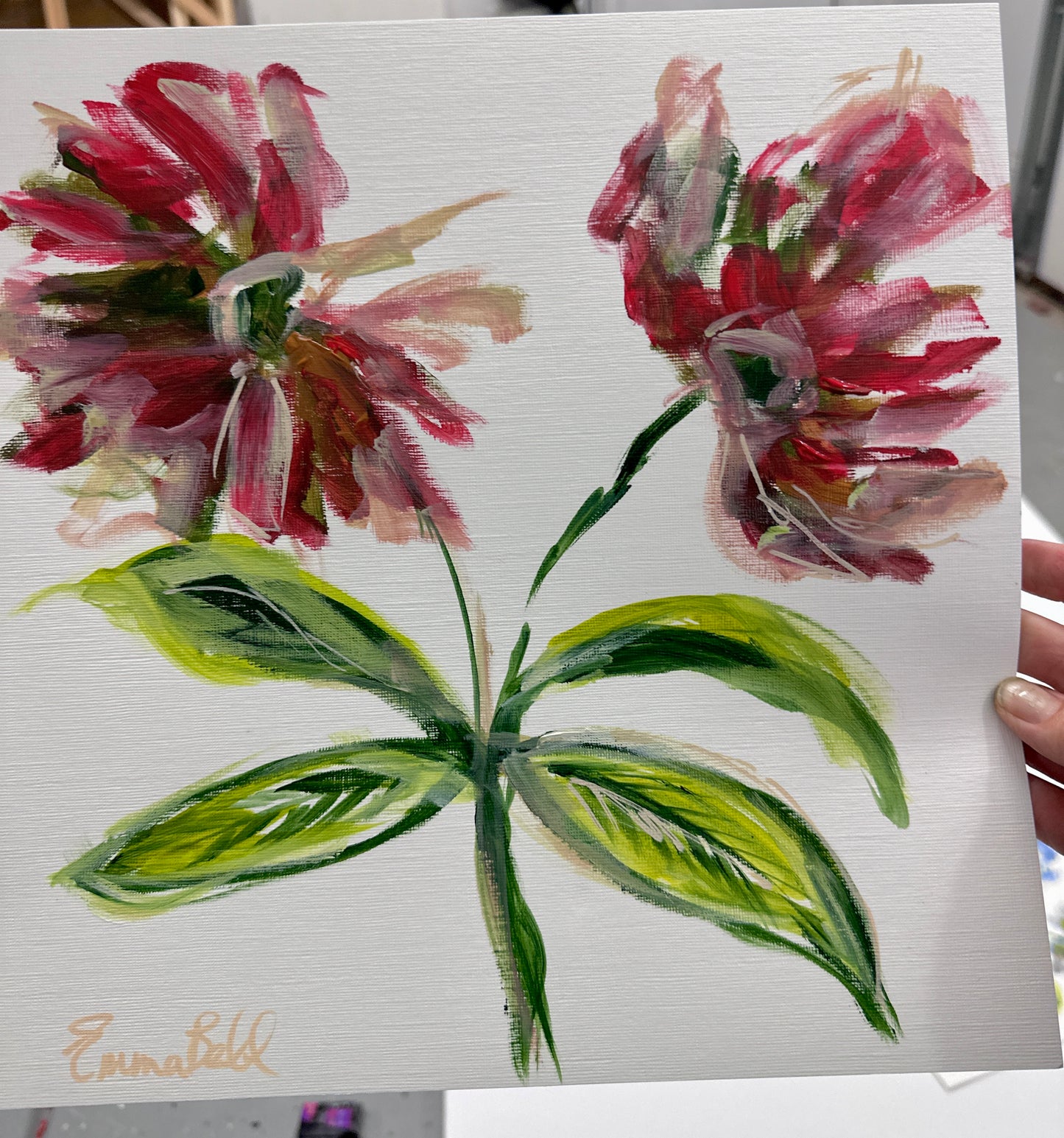 Vintage Botanical red flowers 12x12