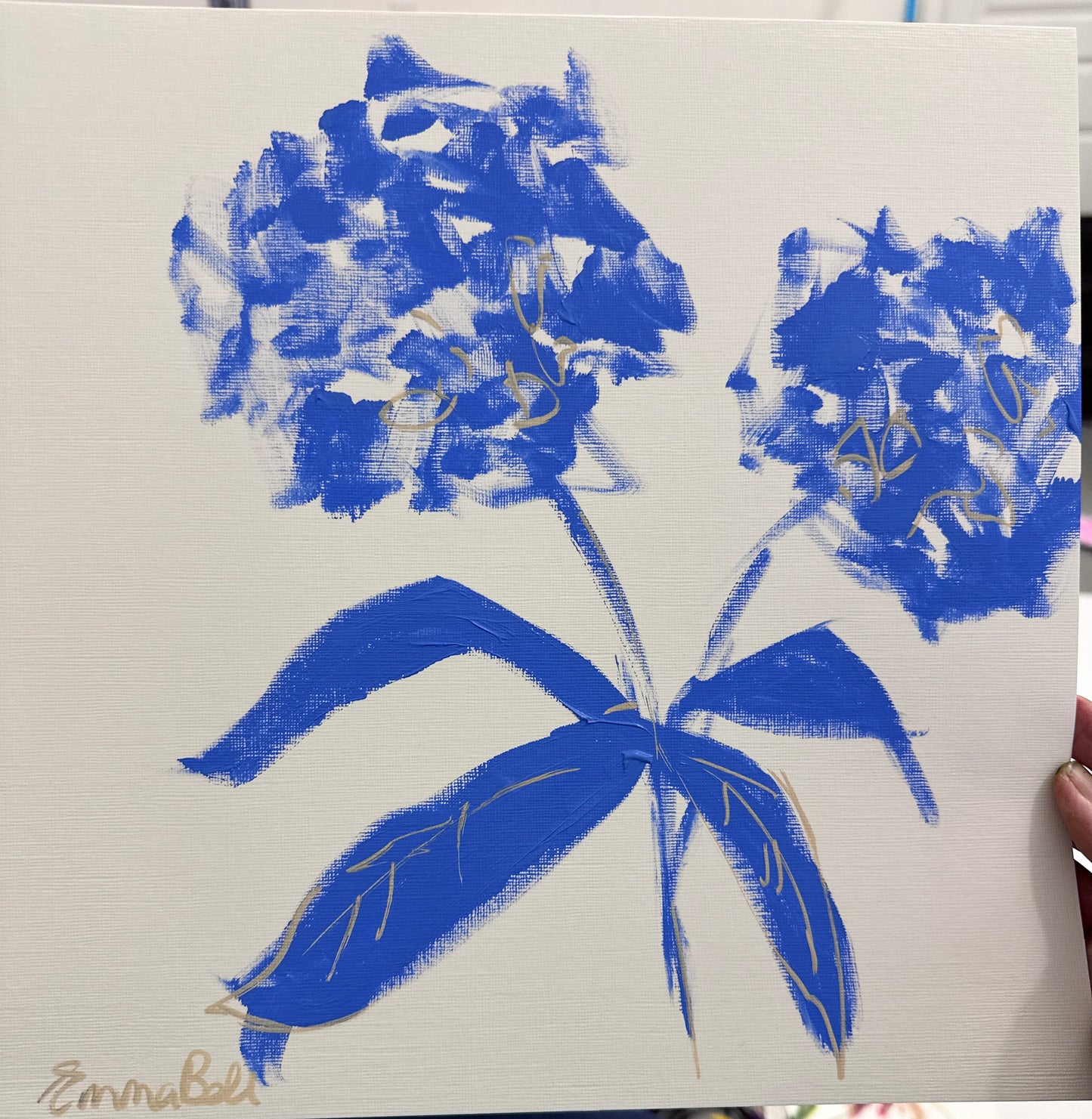 Blue botanical sketch 12x12