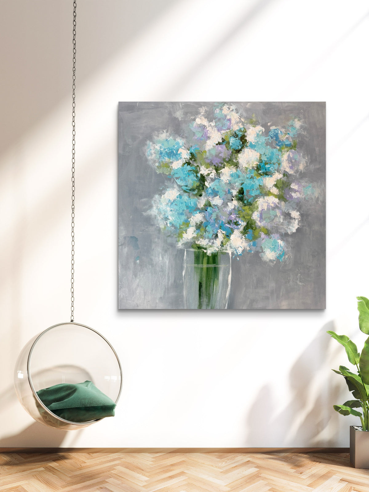 Hydrangeas in a glass vase