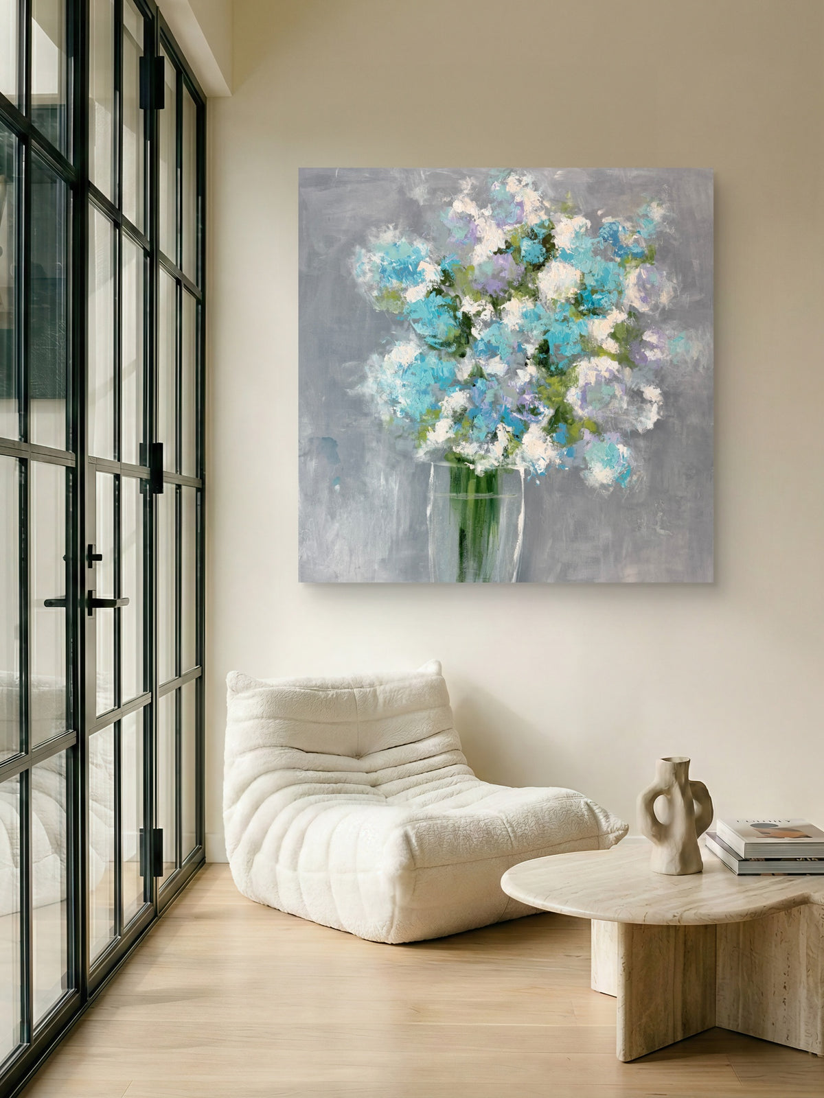 Hydrangeas in a glass vase