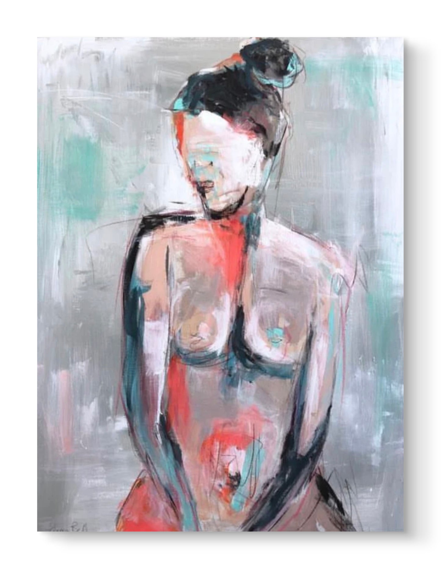 Figure front coral and aqua