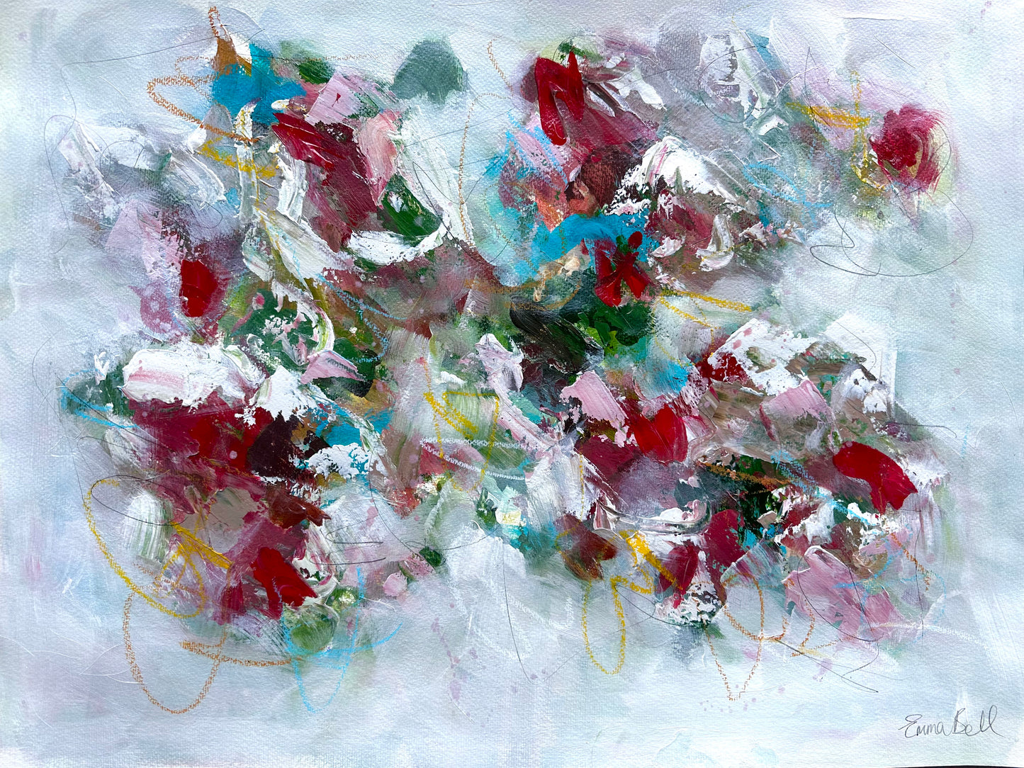 Red and Aqua Floral Flirt abstract