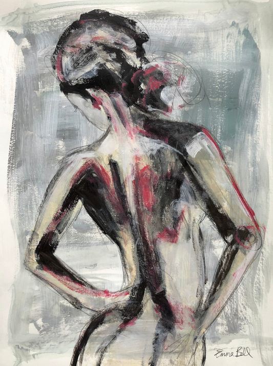 Figure in muted gray