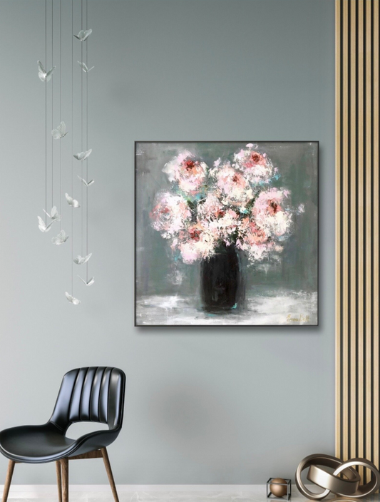 Peonies in a Black Vase