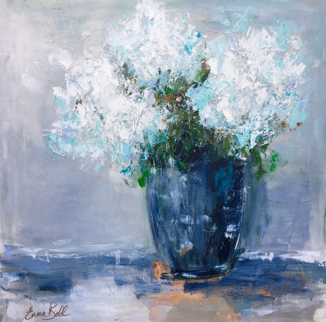 Hydrangeas in a blue vase